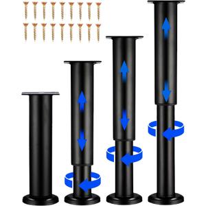 4 PCS Adjustable Height Bed Support Legs [with 18PCS Screws] for Bed Frame/Bed Center Slat, Heavy Duty Furniture Replacement Legs 7.08-12.2 inch for Sofa/Cabinet/Couch/Dresser/Table (Black)