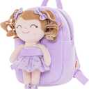Gloveleya Toddler Backpack Baby Ballerina Girl Gifts Plush Curly Hair Ballet Backpack - White Purple 9 inches