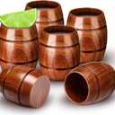 Yungyan 6 Pcs Barrel Wooden Shot Glasses Whiskey Bourbon Drinking Glasses Whiskey Gifts for Men Dad or Brother and Bar Party Decor Favors Supplies, Height: Approx. 2.76 Inches
