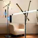 Modern LED Dimmable Floor Lamp, Black Tall Standing Lamp for Living Room Bedroom with 3 Rotatable Lamp Bars, 70'' Bright Stepless Dimmable LED Tree Floor Light Remote Control