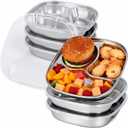 Potchen 6 Pack Stainless Steel Snack Containers with Lids, Reusable 4 Compartments Bento Boxes Snack Lunch Box for Divided Food Storage Container for Home Travel(Stylish)