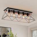 31.5" Large Flush Mount Ceiling Light Fixture, X-Shaped Metal Cage Design, Dimmable 5-Light Close to Ceiling, Farmhouse & Vintage Industrial Style, for Dining Room, Kitchen Island, Living Room