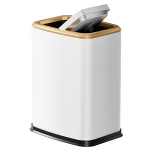 2.1 Gal Slim Bathroom Trash Can with Swing Lid, Rustproof Stainless Steel Small Garbage Can for Narrow Spaces & Toilet Side, Dog Proof Odor Control Waste Basket for Bedroom/Office, White