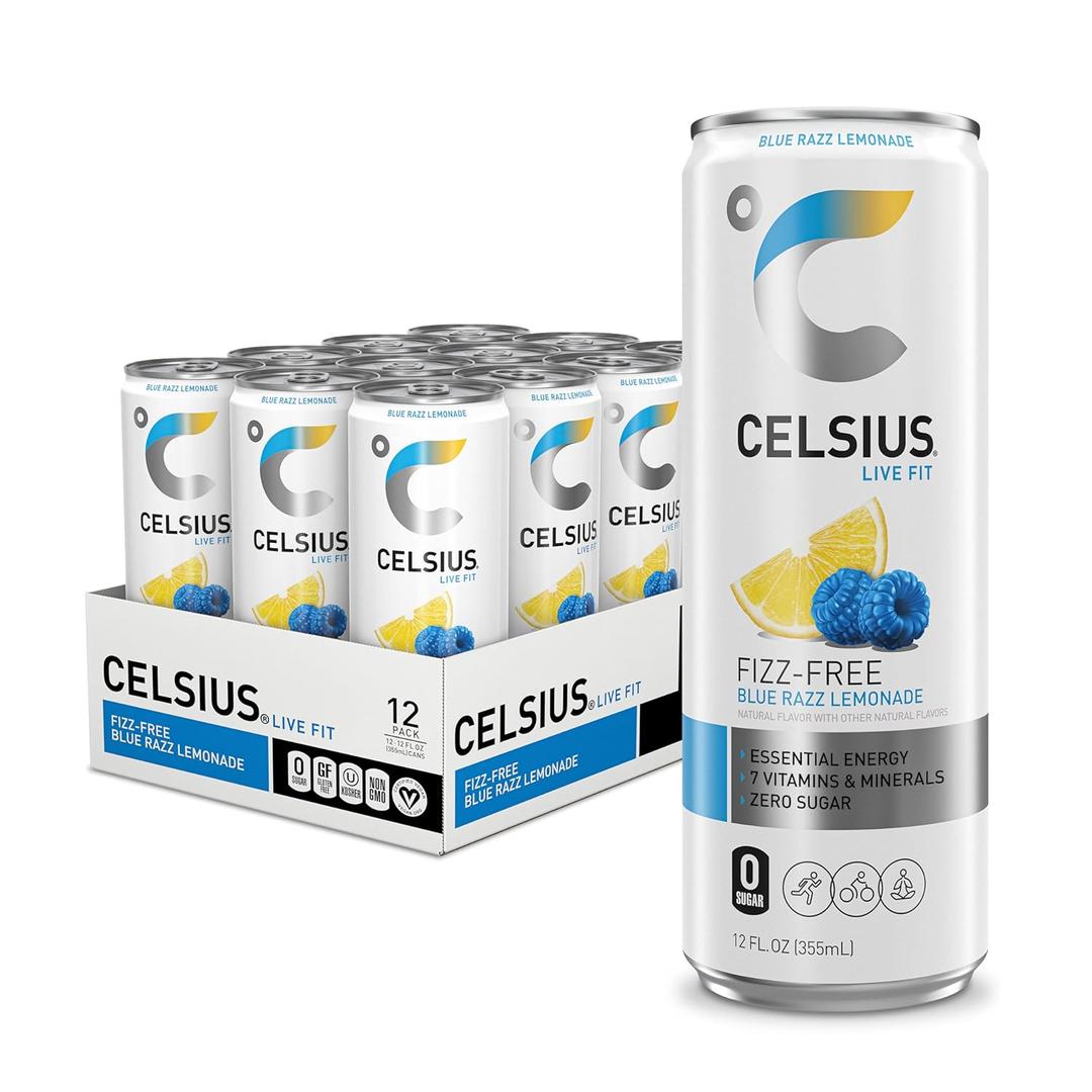 CELSIUS Fizz Free Blue Razz Lemonade, Sugar Free Energy Drink, 12 Fl Oz (Pack of 12), Best By: 09/26