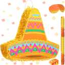 Mexican Themed Party Pinata with Stick Blindfold Confetti Mexican Sombrero Hat Cinco De Mayo Pinata for Cinco De Mayo Fiesta Carnival Birthday Party, 16 x 11 x 3 Inch