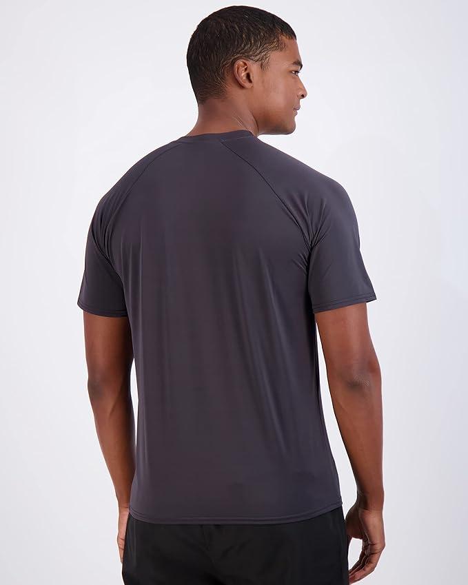 Real Essentials 3 Pack: Mens Short Sleeve Rash Guard Shirt Quick Dry UPF 50+ Sun Protection Swim  5XT