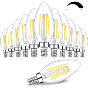12-Pack Dimmable E12 LED Candelabra Bulbs 60W Equivalent, 5000K Daylight White, 600 Lumens B11 Candle Base 6W C35 LED Filament Vintage Light Bulbs, Clear Glass for Chandelier Ceiling Fan High CRI 90+