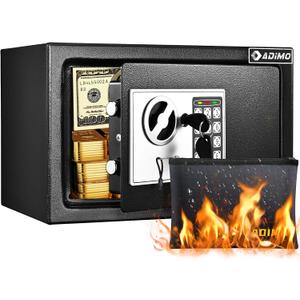 ADIMO Safe Box for College Dorm Room with Fireproof Waterproof Bag, Money Safe with Keys & Pass Code & Wall Mount Kits, Hidden Home Safe for Money, Jewelry, and Documents-0.5 Cubic Feet