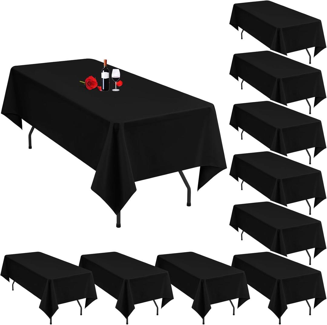 10 Pack Black Table Clothes for 8 Foot Rectangle Tables 60 x 126 Inch Black Tablecloth 8ft Tablecloths Linen Polyester Fabric Washable Table Cloth Rectangle Cover for Parties Wedding Banquet
