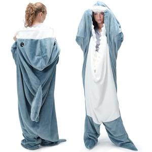 Touchat Shark Blanket for Adult & Kids Super Soft Cozy Flannel Throw Wearable Blanket, Cartoon Animals Shark Onesie Hoodie, Sleeping Bag Cosplay Shark Costume Blanket Gifts for Shark Lovers (Blue,L)