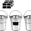 12 Metal Buckets with Chalkboard Stickers, Small Galvanized Pail for Party and Wedding, 5 Inch Tin Buckets, Garden Planters