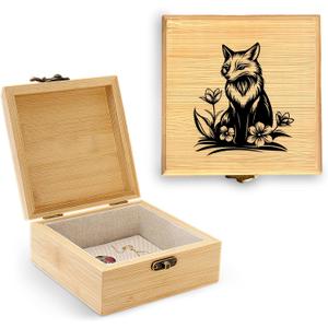 Fox Trinket Keepsake Decorative Jewelry Box, Gifts For Women, Fox Lovers Themed Decor Decorations, Home Room Ring Earrings Necklace Organizer Holder Vintage Wooden Box!