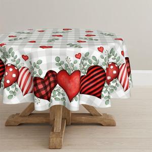 Horaldaily Valentine Tablecloth 70x70 Inch Round, Buffalo Plaid Red Love Hearts Washable Table Cover for Party Picnic Dinner Decor