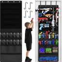 Over the Door Organizer for Toy Guns, Toys Storage Door Hanger with Pockets and Slots for Kids Foam Blasters, Darts, Goggles, Over Door Toy Guns Storage Organizer, for Kids Rooms, Game Rooms, Black (Large)