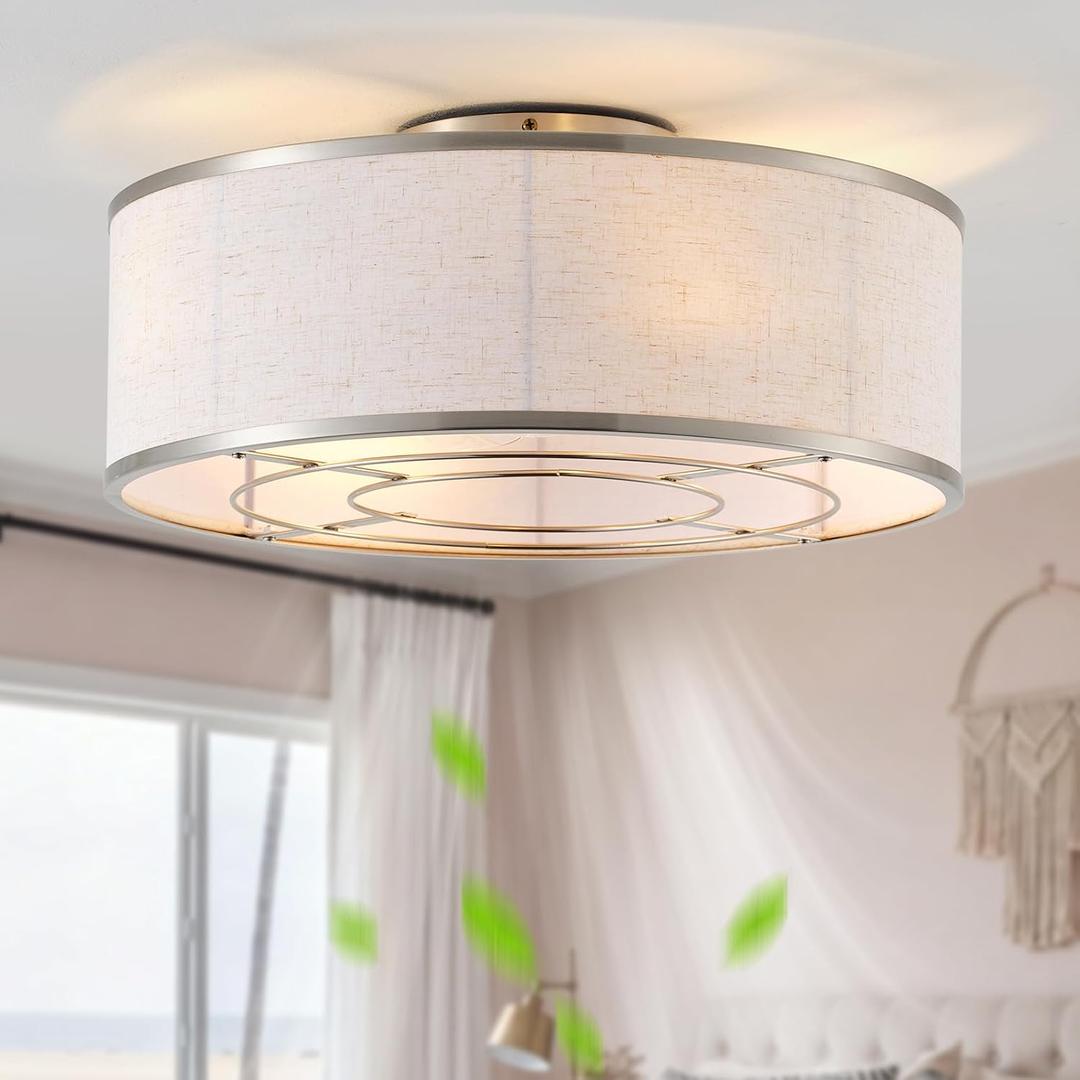 20" Boho Ceiling Fan with Light Bladeless Low Profile Silver, Small