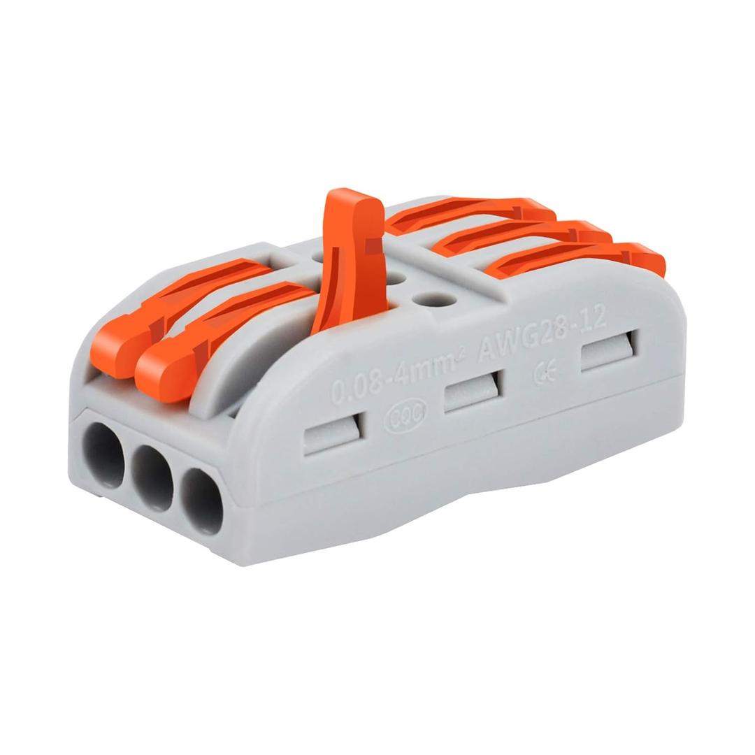 80 Pcs Wire Connectors 3 Conductor Compact Splicing, 3 Circuit Inline Splices, 28-12 AWG,NineLeaf Compact Connectors Wire Connectors,3 in and Out Push Wire Conductor