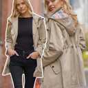 SaphiRose Women's Long Hooded Rain Jacket Outdoor Raincoat Windbreaker (Medium, Khaki)