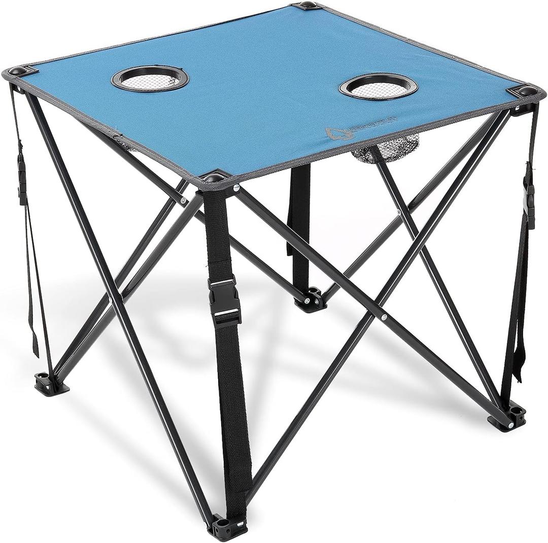 ARROWHEAD OUTDOOR 26 (66cm) Portable Camping Folding Table, 2 Cup Holders, Square, Carrying Case, Steel Frame, High-Grade 600D Canvas, 24" Square Table