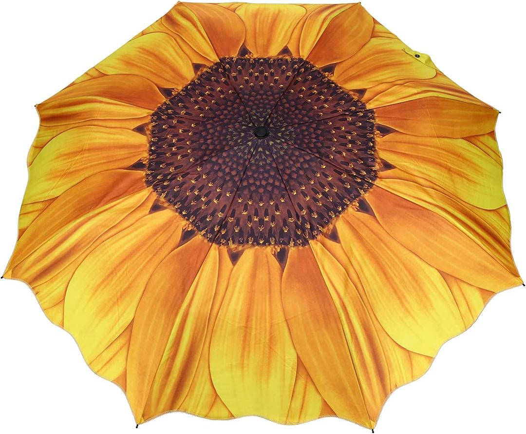 OURSKY Windproof Travel Umbrella - Compact Folding Portable with Sunflower Pattern - Golf Umbrella for Rain Sun Men and Women Outdoor, Wedding, Gifts - Yellow