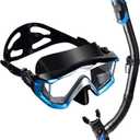 Adult Pano 3 Scuba Diving Mask, Tempered Glass Snorkel Mask Anti-Fog Swim Mask No Leakage Swim Goggles with Nose Cover Snorkeling Gear for Snorkeling, Freediving, Swimming (Blue Set)