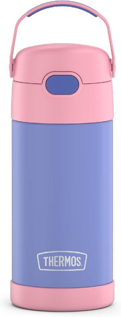 THERMOS FUNTAINER Water Bottle with Straw - 12 Ounce - Kids Stainless Steel Vacuum Insulated Water Bottle with Lid, Purple/Pink