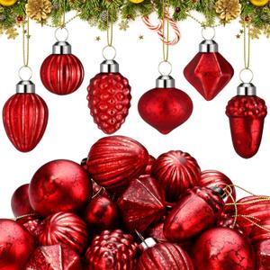 Syhood 24 Pcs Mini Mercury Glass Christmas Ornaments 1.2" Diameter Vintage Glass Balls Christmas Tree Hanging Ornaments for Xmas Party Wreaths Garland Window Decor(Red)