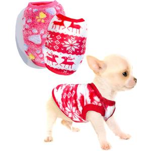 2 Pieces Dog Christmas Outfit Puppy Sweater Teacup Dog Clothes Chihuahua Clothes Reindeer Snowflake Xmas Pet Warm Winter Clothes for Extra Small Breeds Kitty Puppy Cat (X-Small)