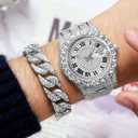 Watch Set for Men Cuban Chain Link Bracelet Necklace