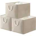 3Packs Large Canvas Closet Storage Bins Collapsible Shelf Storage Baskets with Drawstring Closure and 2 Bold Handles Linen Organizers And Storage Basket for Playroom Yarn Towels Dog Cats Baby Toys