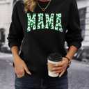 St Patricks Day Sweatshirt Women Lucky Shamrock Shirt Embroidered Striped Holiday Long Sleeve Pullover Tops (Black)