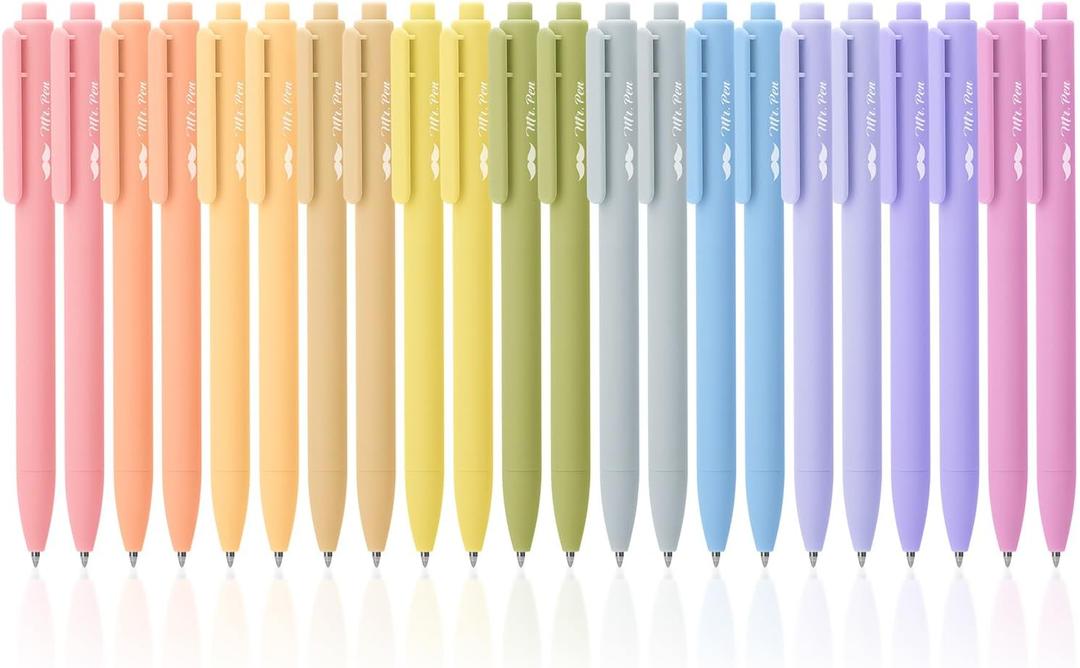 Mr. Pen- Retractable Gel Pens, 22 Pack, Black Ink, Mild Pastel Barrel, Fine Point 0.5 mm, Fast Dry, Smooth Writing, Cute Gel Ink Pens Bulk for Drawing, Writing Planner and School Supplies