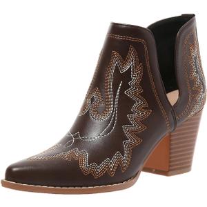 SelRoys Cowboy Boots for Women Cowgirl Ankle Western Embroidered Stitched Pointed Toe Cutout Chunky Heels Short Booties, Brown, (Size 9)