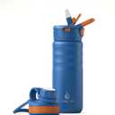 IDEUS Insulated Stainless Steel Water Bottle with 2 Leak-Proof Lids, Thermal Water Flask for Hiking Biking, 18oz, Bright Blue