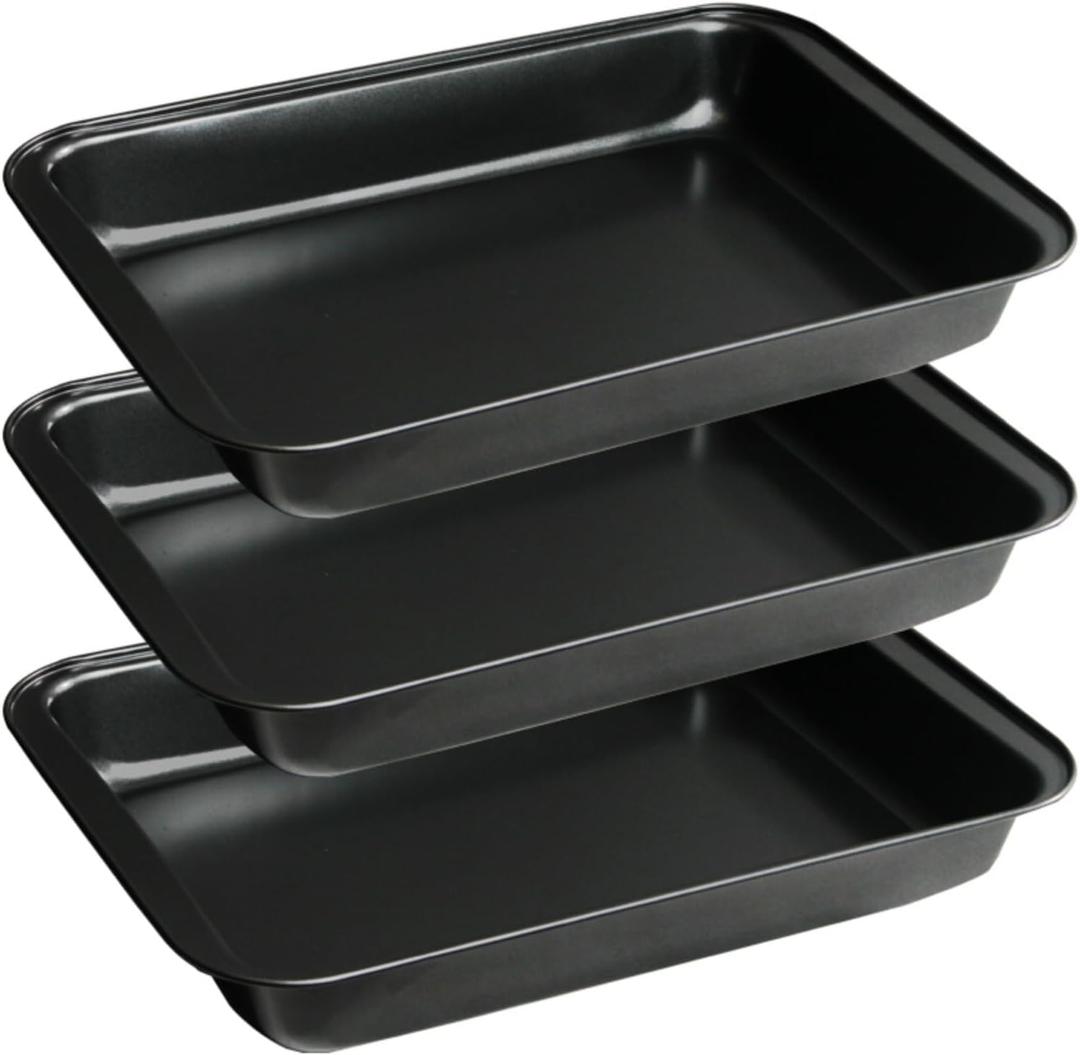 Set of 3 Rectangular Cake Pan, Non-Stick Baking Pan for Oven, 9 x 13 Inch Deep Cookie Sheet Tray, BPA Free Bakeware for Brownie Lasagna Casserole Bread