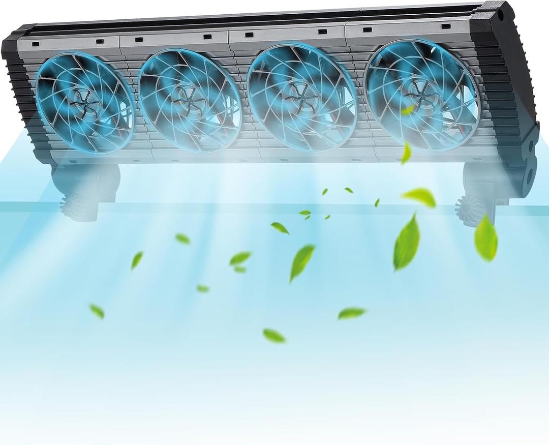 BAOSHISHAN Aquarium Chiller Fan, Powerful Fish Tank Cooling Fan with Adjustable 5 Speed Controller 5 Timer Setting, 180 Rotation Aquarium Cooler Fan Quiet for Tank Home Office (4 Head)