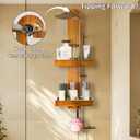  Teak Hanging Shower Caddy with Hooks, Shower Organizer Over Head 2-Tier Wood Shelf for Bathroom Shampoo, Towels, No Drilling,  6.5"D x 11"W x 31.2"H