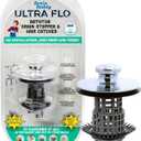 Drain Buddy Ultra Flo No Installation 2 in 1 Clog Preventing Tub Drain Stopper and Hair Catcher for 1 3/8" to 1.5" Bathtubs and Utility Sinks Chrome Metal Cap