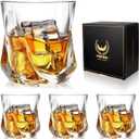 Whiskey Glasses, 10 oz Bourbon Glasses Set of 4 Square Bottom, Old Fashioned Rocks Glass for Drinking Cocktail Scotch Cognac, Luxury Whiskey gift for Men,Festival Gift
