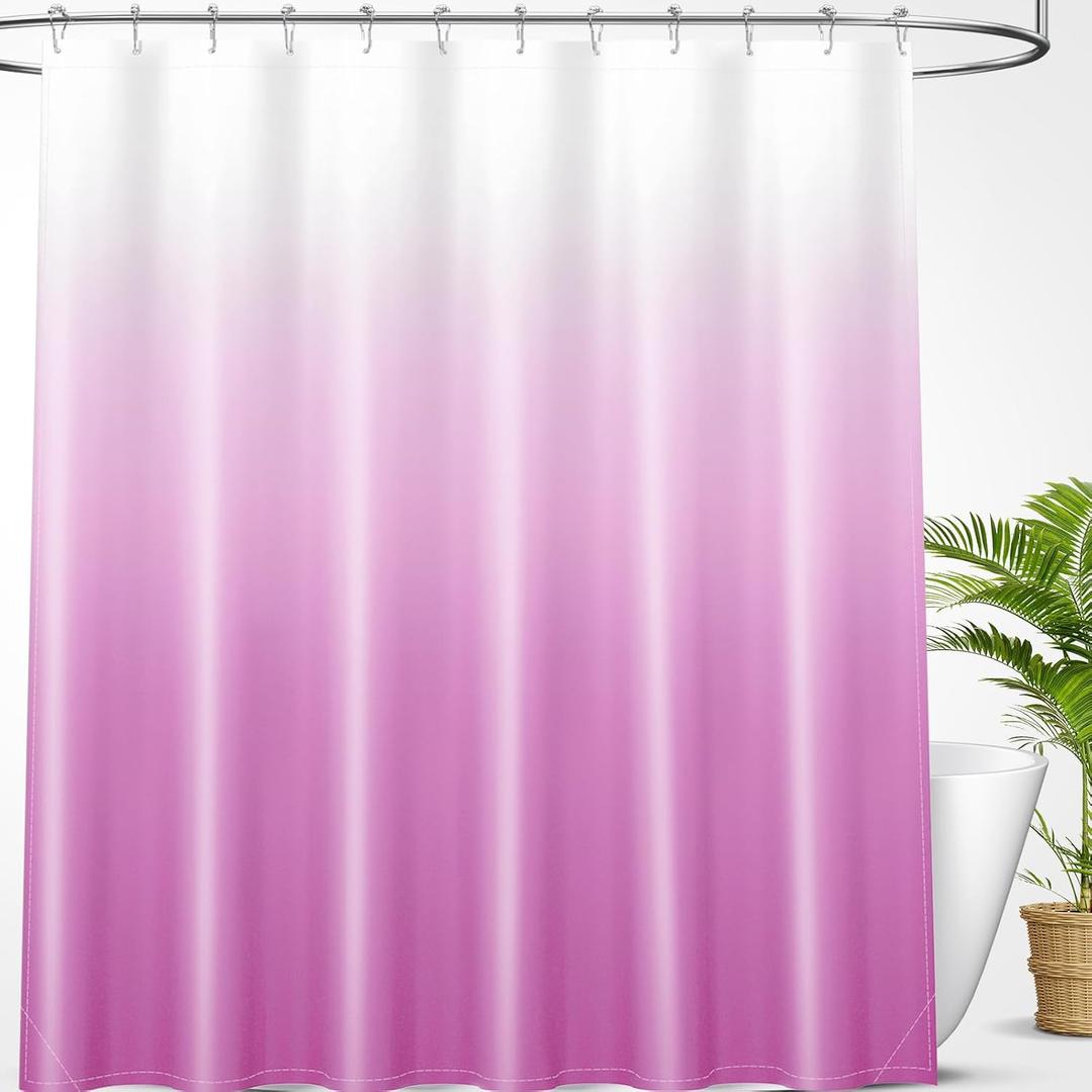 OLANLY Luxury Shower Curtain Set 72x72, Waterproof and Washable, 12 Hooks | Pink and White Ombre, Modern Decorative Bathroom Curtain for Bathtub and Shower, Minimalist Bathroom Decor Accessories