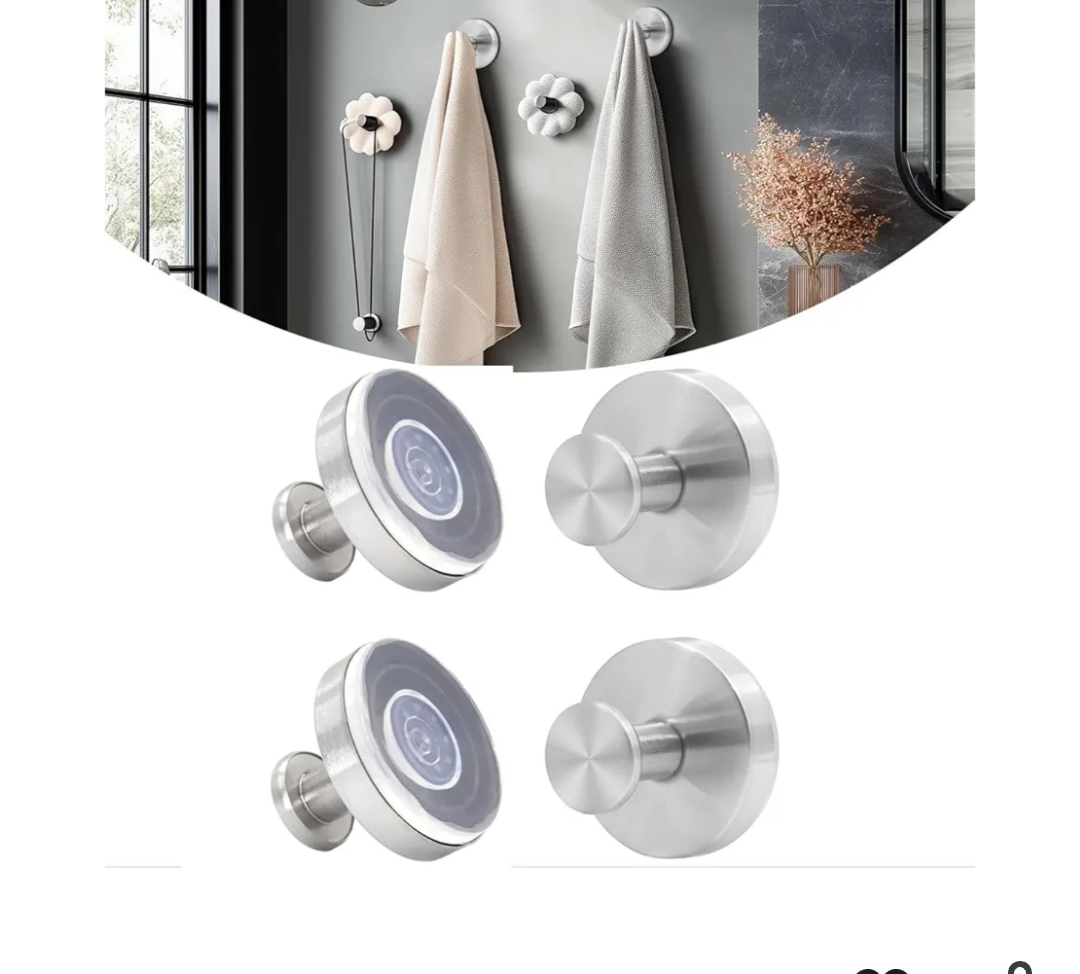 Brushed Nickel Suction Cup Hooks,Heavy Duty Suction Cup Towel Hook Up to 12 lbs,Removable Shower Loofah Holder for Bathroom, Kitchen, Glass Door, Mirror, Tile(4-Pack)