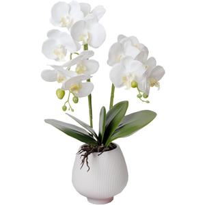 Orchid Artificial Orchids Flowers with Vase White Phalaenopsis Plant Silk Faux Orchids Fake Flowers Arrangements for Home Decoration Living Room Office Bedroom Bathroom Kitchen Dining Room