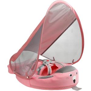 Mambobaby Float with Canopy, Baby Swim Float with Tail, New Upgraded Non-Inflatable Solid Baby Pool Float, Soft Skin-Friendly Fabric Material Infant Swim Float (Special Edition Pink)