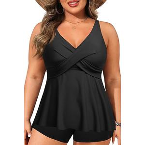 Top Only - Flowy Bathing Suits Top Plus Swim Top 2025 Modest Swimsuits Top, M, Black