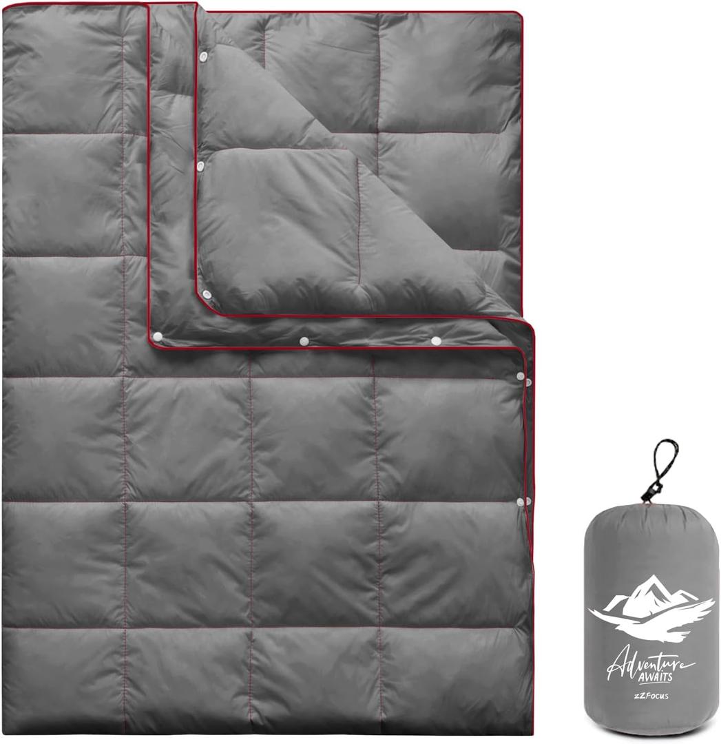 Camping Blanket,Lightweight Puffy Blanket Packable Down Alternative Throw Blanket Waterproof Windproof for Outdoors, Travel, Beach, Airplane, Hiking (52x75", Grey)