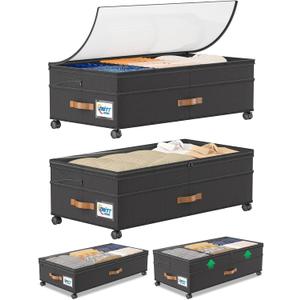 Under Bed Storage with Wheels, 2-Pack 72L XXXL Scalable Under Bed Storage Containers with Transparent Lids, Underbed Storage Organizer Rolling Bins for Shoes Clothes Sheet - Expandable Max