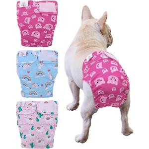 CuteBone Washable Dog Diapers Female No Tail Hole 3 Pack Reusable Doggie Period Training Pants for Docked-Tail Frenchie French Bulldog Boston Terrier Without Tail WWD15L