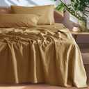 SONORO KATE 100% French Pure Linen Queen Size Sheets, Breathable and Durable, 16 Inch Deep Pocket - 4 Piece (Rust)