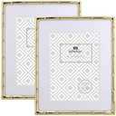 YiPinYin 8x10'' Bamboo Detail Gold Metal Picture Frame with Acid Free Mat for 5 X7'' Set of 2, Elegant Narrow Plated Photo Frames 5x7'' With Velvet Backing for Desktop and Wall Décor(Gold)