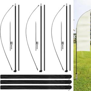 Blulu 3 Sets Advertising Flag Pole with Ground Mounting Stake Aluminum Windless Flagpole Feather Flag Bundles with Storage Bag for Advertising Sign Businesses Storefronts Banner Outdoor(9 ft)