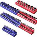 Magnetic Socket Organizer,6-Pack SAE & Metric 1/2,3/8,1/4 Inch Drive Sockets Holder,Holds 141 Standard/Deep Sockets,Blue and Red Magnetic Socket Tray(Sockets Not Included)